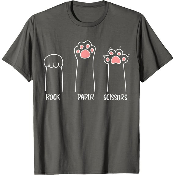 Rock Paper Scissors Hand Game Cute Paw Funny Cat Unisex T-Shirt for Men Women Kids Toddler,Charcoal Color,Size 5/6