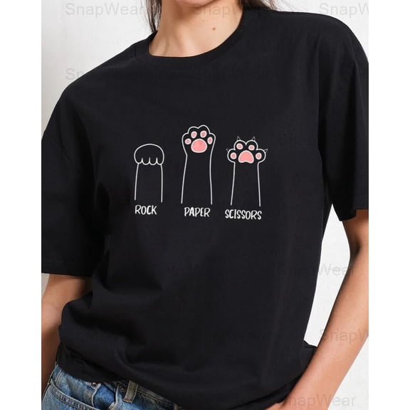 Rock Paper Scissors Hand Game Cute Pink Paw Funny Cat Pet Owner Kids T-Shirt, SW, Hoodie Unisex, up to 5XL