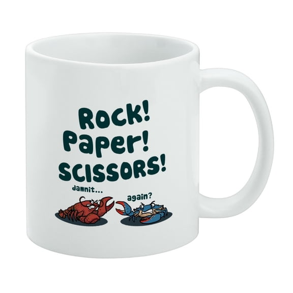 Rock Paper Scissors Lobster Crab Funny White Mug