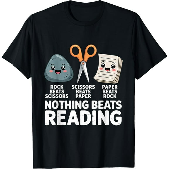 Rock Paper Scissors Nothing Beats Reading Bookworm T-Shirt Tops Tee