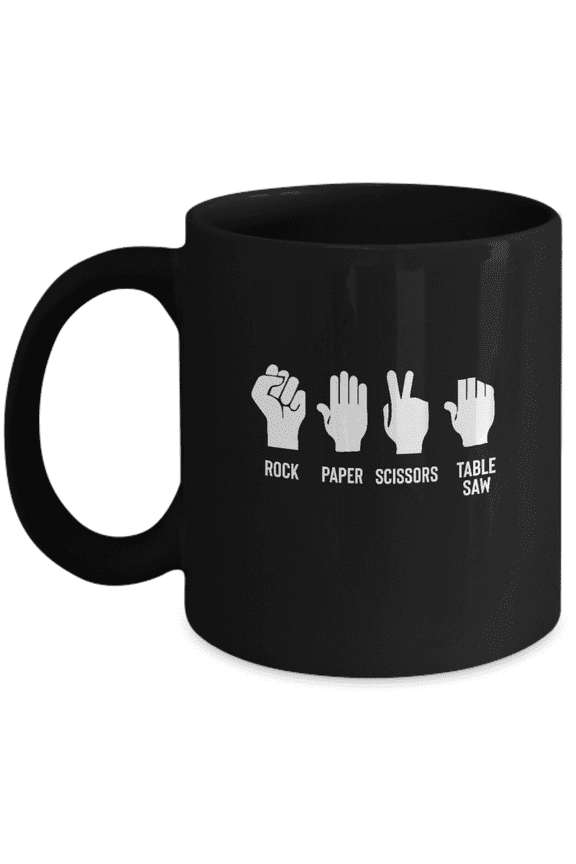 Rock Paper Scissors Table Saw Mug