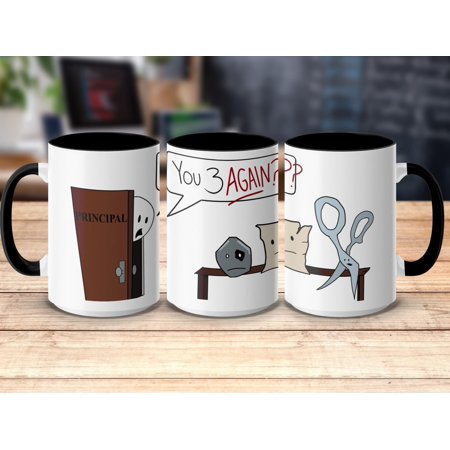 Rockâ€“Paperâ€“Scissors Teacher Mug Funny Teachers Coffee Cup, Principal / Elementary / Middle School Educator Gift