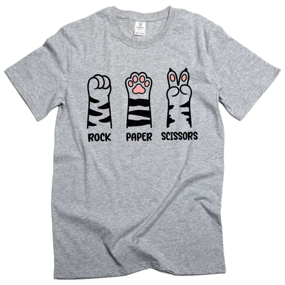 Rock Paper Scissors Tee Funny Cat Paw Shirt, Cat Owner Shirt, Cat Paws Shirts, Gift for Cat Mom (X-Large Grey)