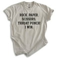 thumbnail image 1 of Rock Paper Scissors Throat I Win Shirt, Unisex Women's Men's Shirt, Novelty Shirt, Silly Shirt, Light Silk Gray, Large, 1 of 6