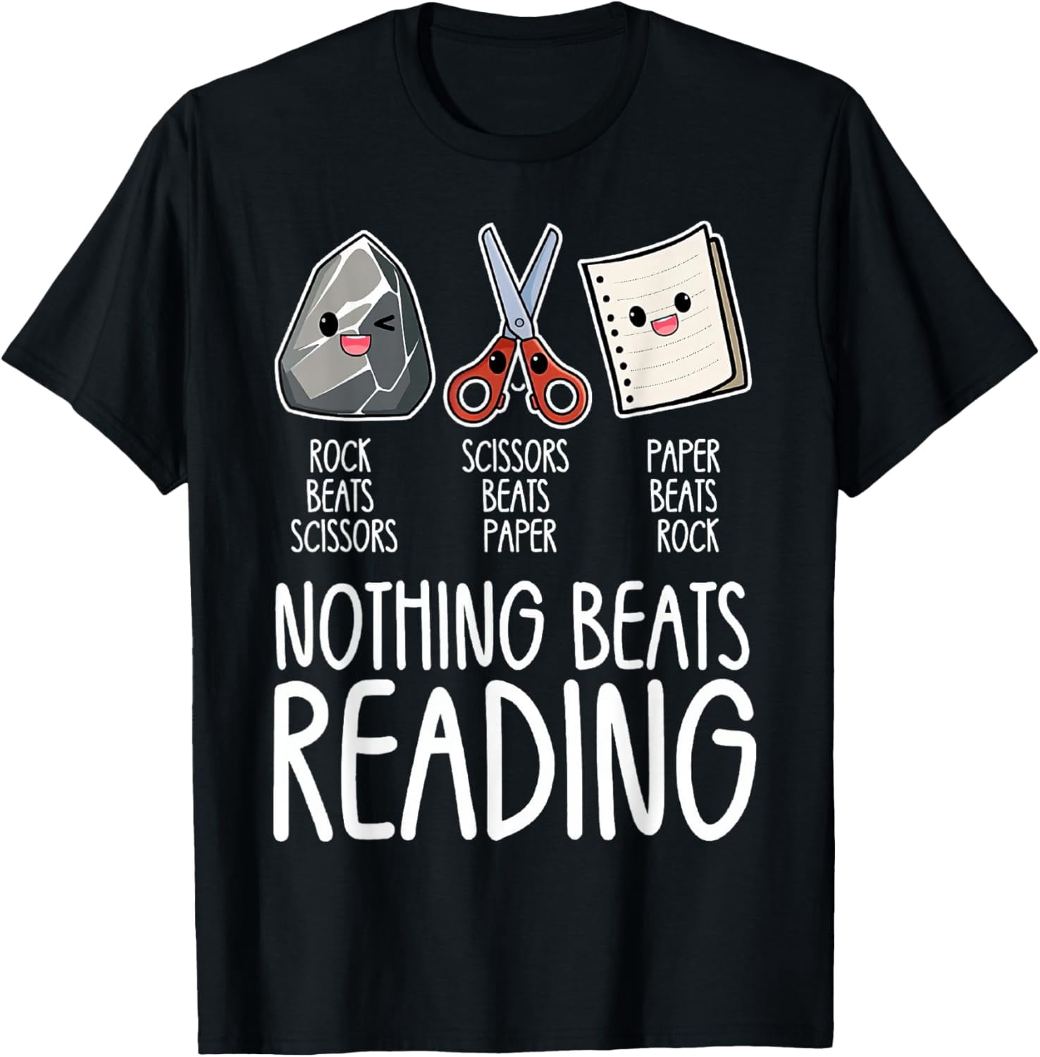 Rock Paper Scissors Vintage Nothing Beats Reading Hand Game Mens T ...