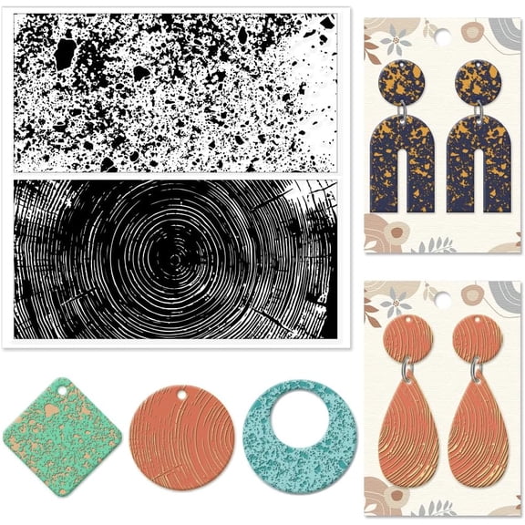 Rock Particles Polymer Clay Texture Sheets Growth Rings Texture Stamp Sheets Silicone Texture Stamp Polymer Clay Texture Mat for Making Earrings Jewerly Earrings Tools