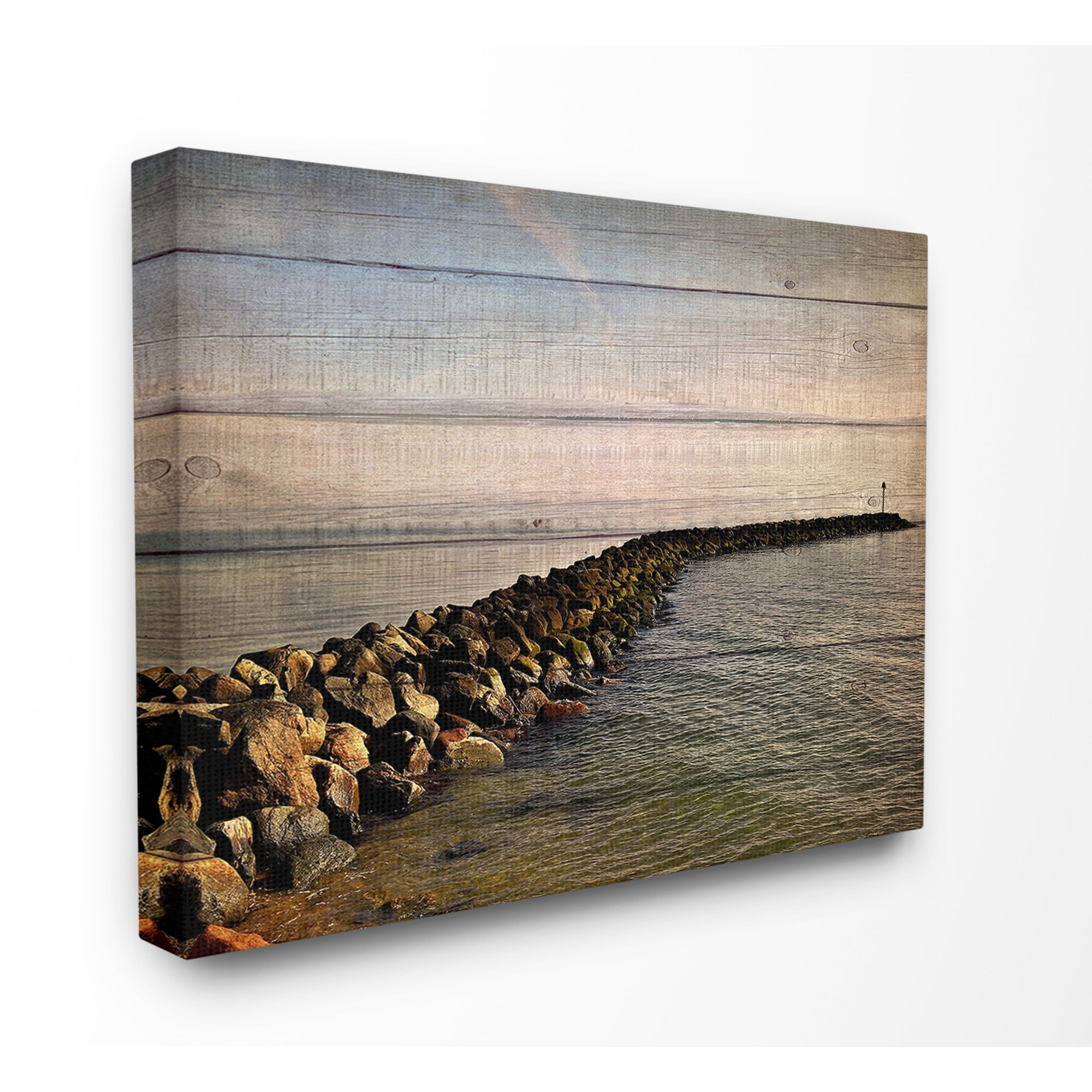 Rock Path Ocean Plank Photography Stretched Canvas Wall Art, 30 x 1.5 x 40