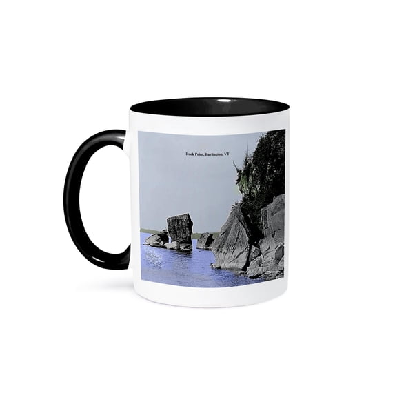 3dRose, Rock Point, Burlington, VT (Colorized, Vintage to 1906), 15oz Two-Tone Black Mug