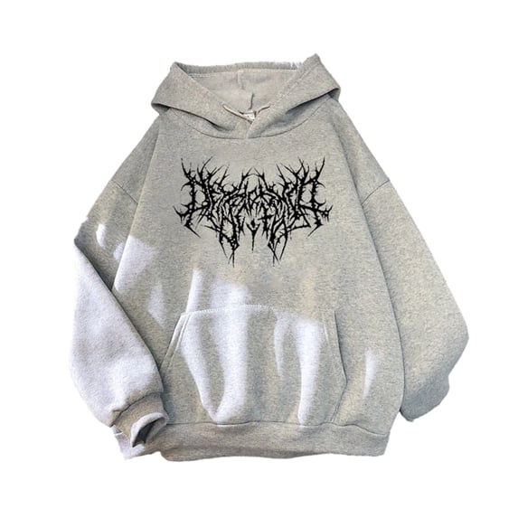 Rock Punk Graphics Drawstring Hoodies Women Gothic Oversized Loose Long Sleeve Sweatshirts Pullover Top