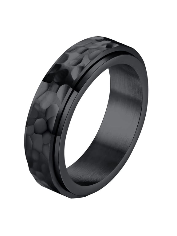 Rock Punk Hammered Style Wedding Rings for Men Women 6 mm Stainless Steel Spinner Band Jewelry