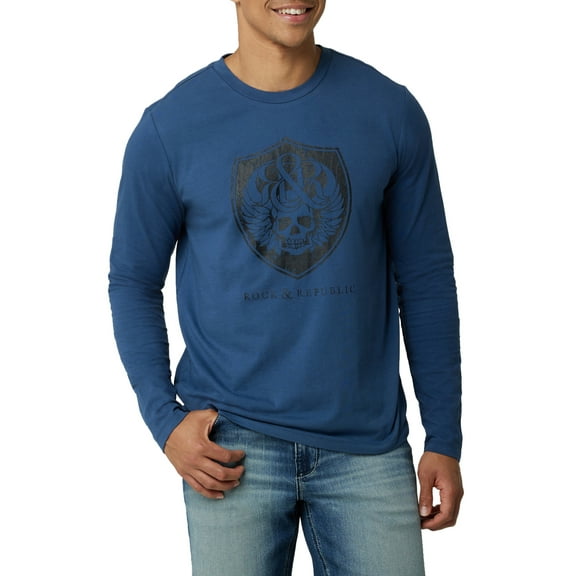 Rock & Republic Men's Long Sleeve Crew Neck Skull Tee