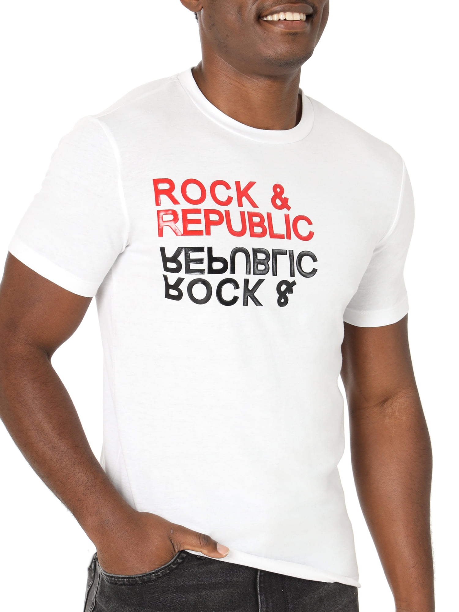 Rock & Republic Men's Short Sleeve Crew Neck Mirror Logo Tee