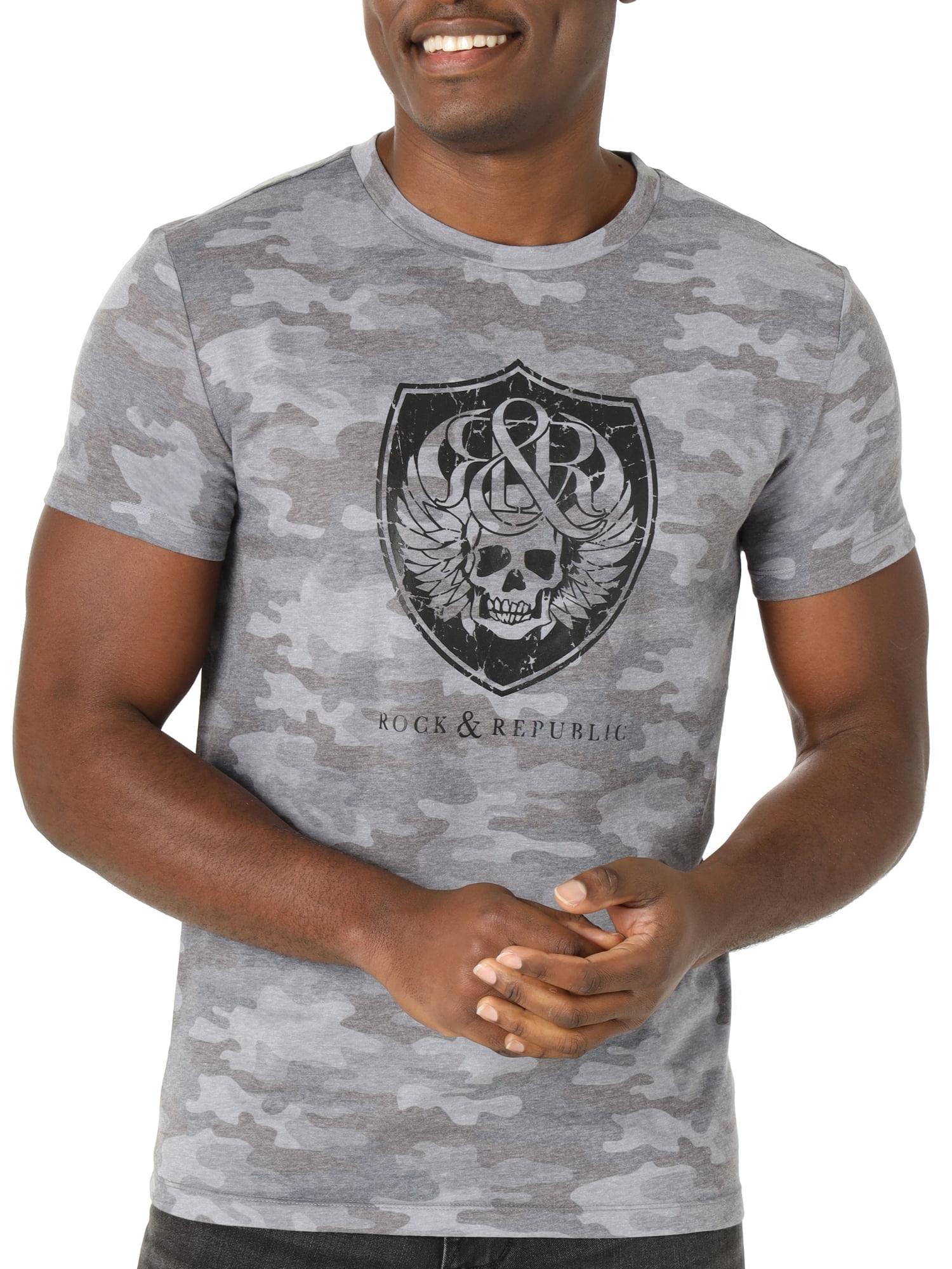 Rock & Republic Men's Short Sleeve Crew Neck Skull Tee