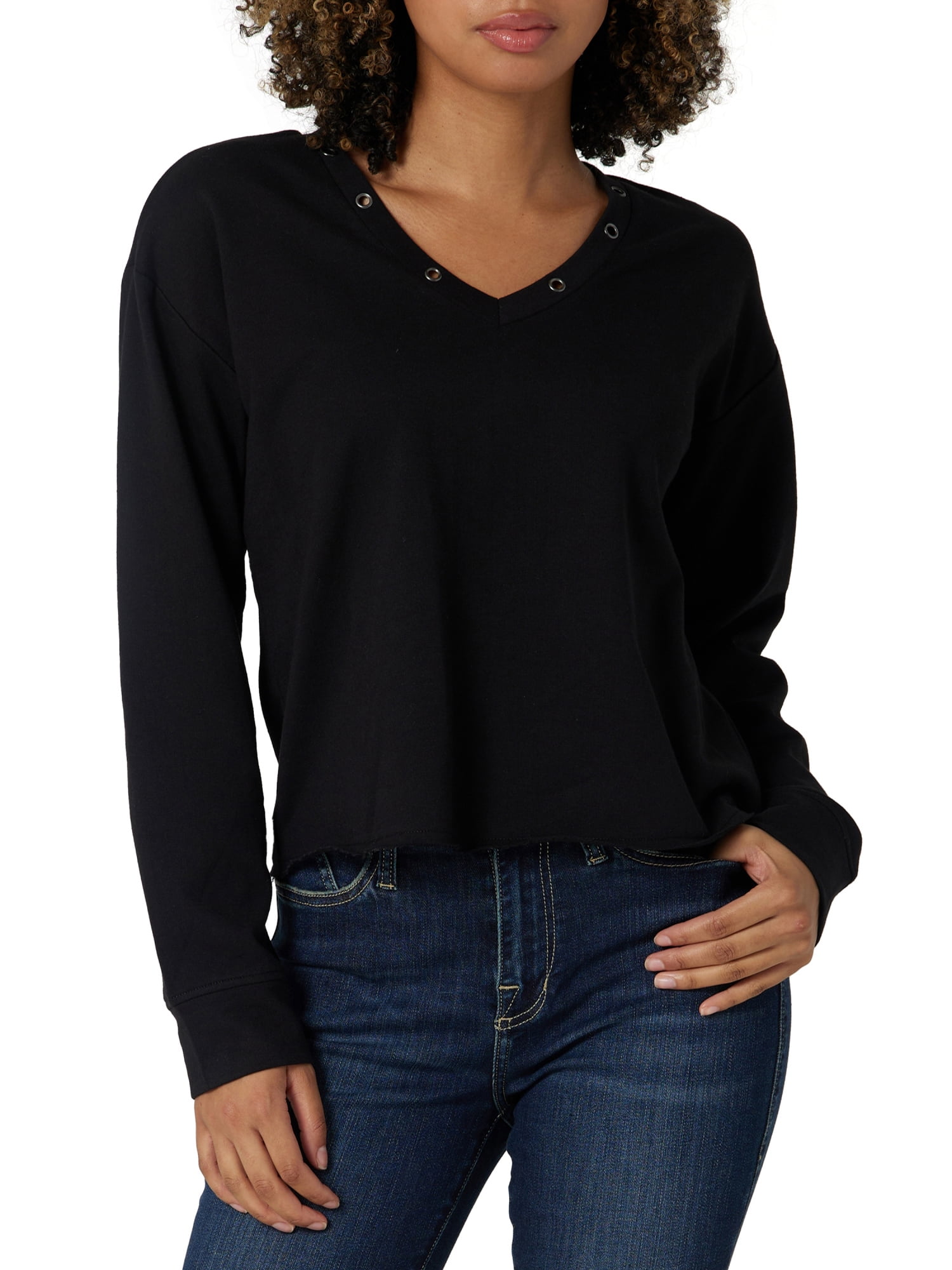 Rock & Republic Women's Long Sleeve V-Neck Sweatshirt