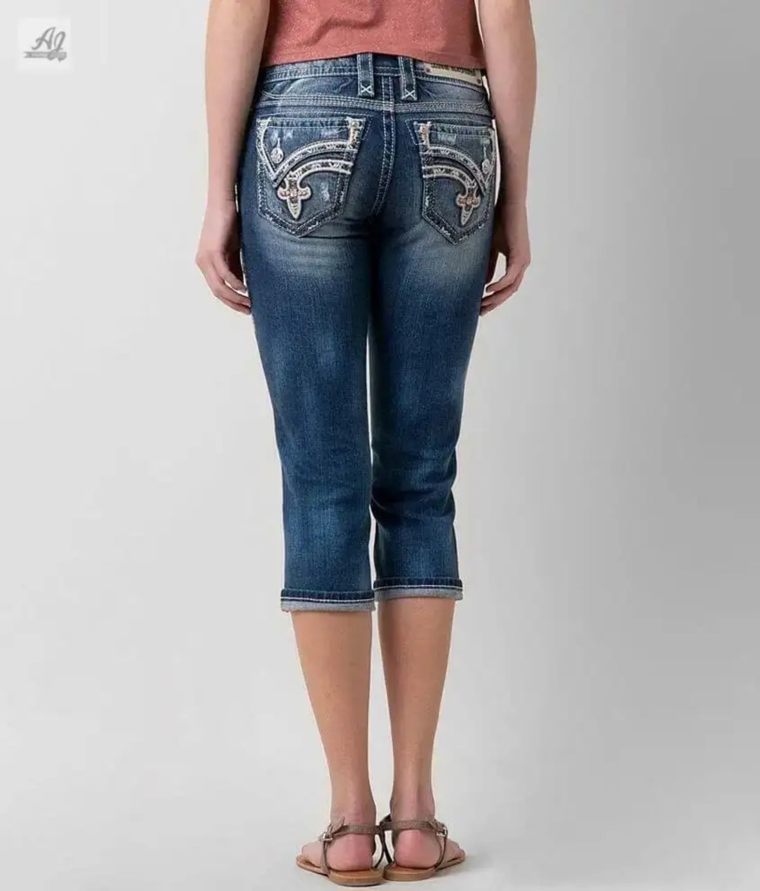 ROCK REVIVAL NWT good ALEXIA Crop Capri Dark Blue Jeans size 24