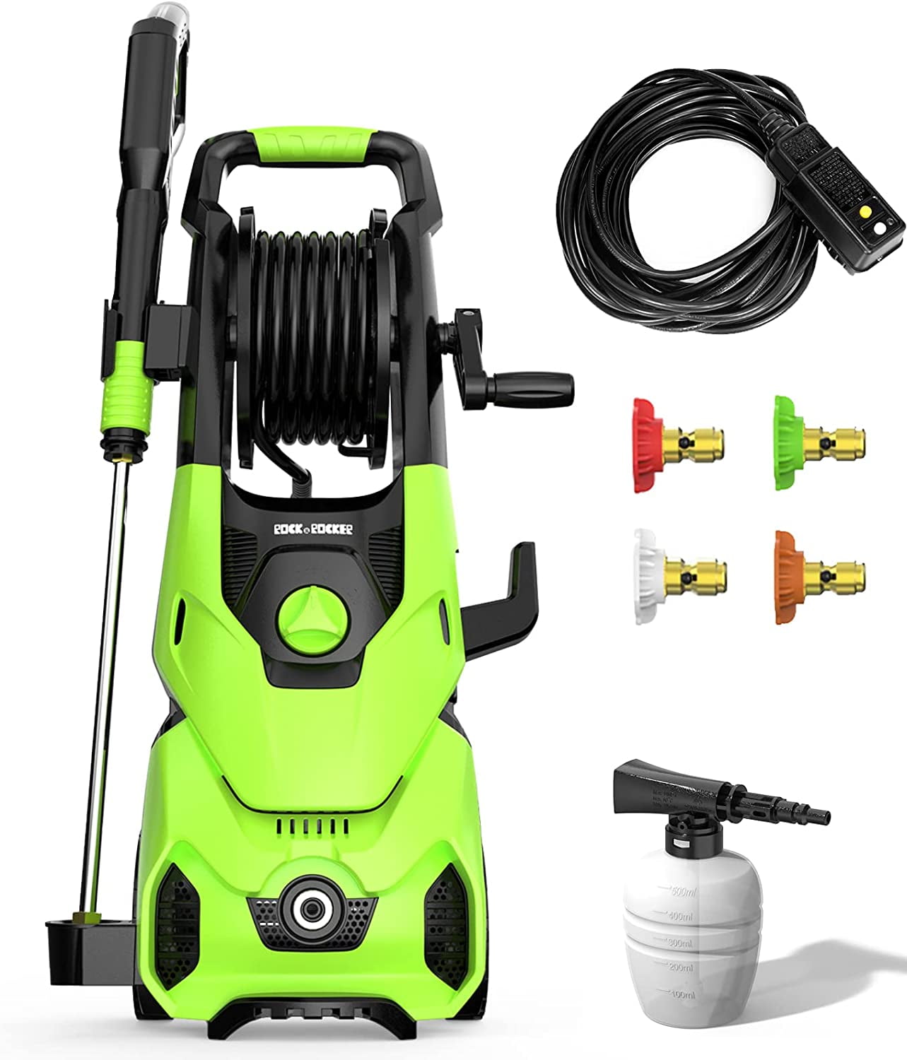 Rock&Rocker Powerful Electric Pressure Washer, 2150 PSI 1.85 GPM with Hose  Reel, 4 Quick Connect Nozzles, Soap Tank, IPX5 Car Wash Machine Power  Washer 