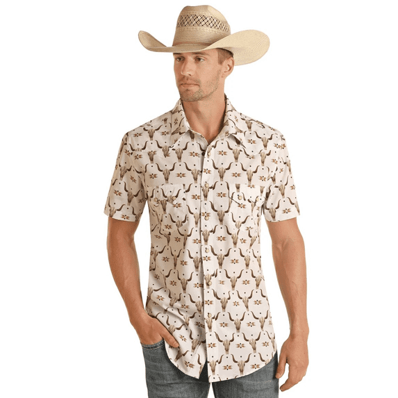 Rock & Roll 2 Pocket Vintage White Skulls - Mens Shirt - Vmn3S03943