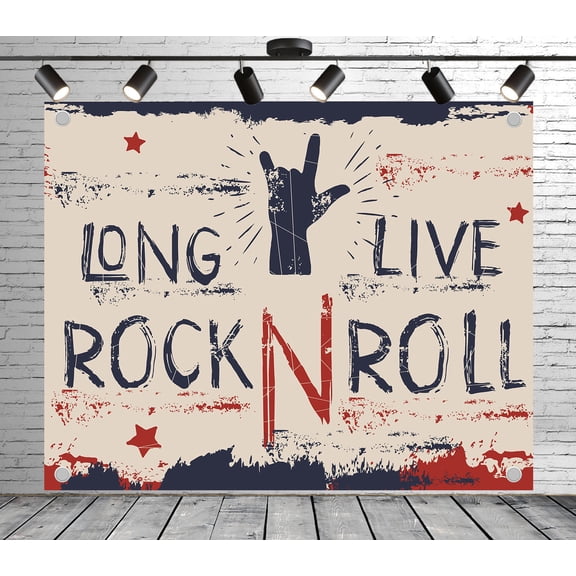 Rock&Roll Backdrop | Polyester Fabric Banners Decorative Curtains for Music Club Competition Institution Activities Theme Party Photoshoot Race Photography Background Decoration