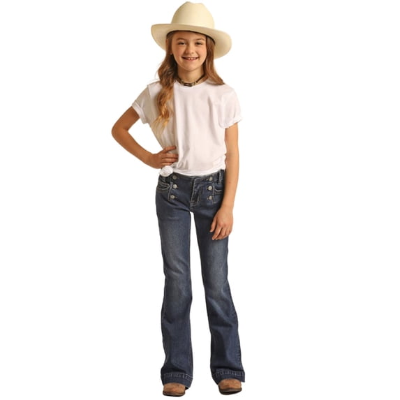 Rock & Roll Denim Girls' And Double Button Stretch Trouser Jeans Blue 8