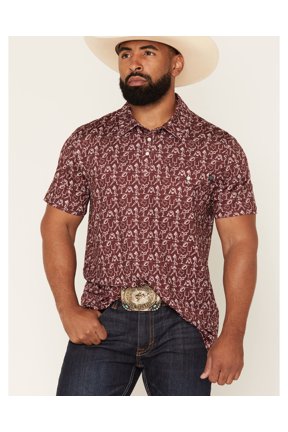 Rock & Roll Denim Men's And Men'S Game Day Short Sleeve Snap Polo Maroon Medium US