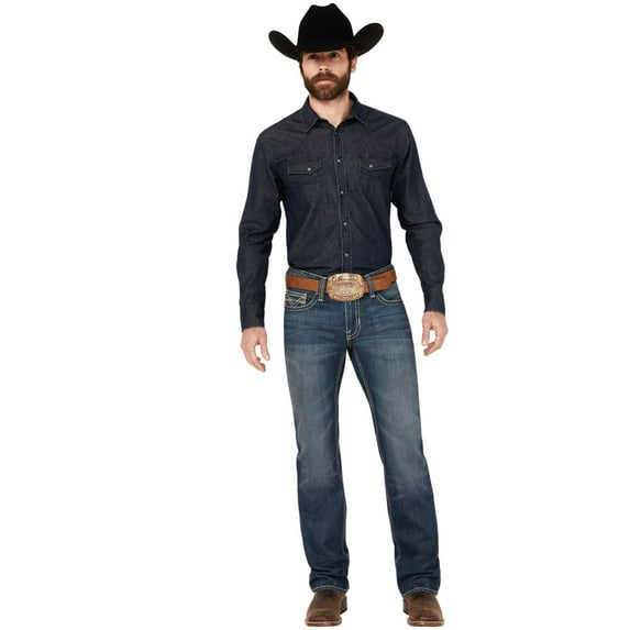 Rock & Roll Denim Men's And Pistol Dark Vintage Wash Stackable Bootcut Rigid Dark Medium Wash 29W x 32L  US