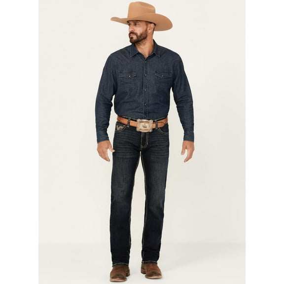 Rock & Roll Denim Men's And Revolver Dark Wash Slim Straight Stretch Jeans Dark Wash 30W x 32L  US