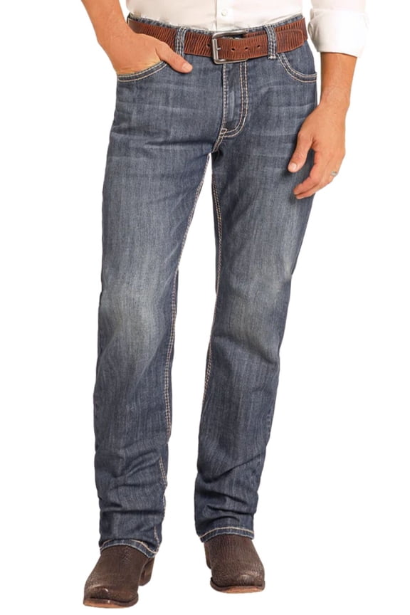 Rock & Roll Denim Mens Relaxed Fit Small V Stackable Bootcut Jeans (34x30)