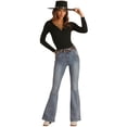 thumbnail image 1 of Rock & Roll Denim Women's And Light Wash High Rise Flare Jeans Light Blue 32W x 34L, 1 of 3