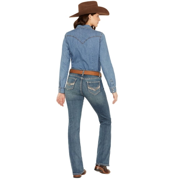 Rock & Roll Denim Women's And Medium Wash Mid Rise Extra Stretch Riding Medium Wash 32W x 30L
