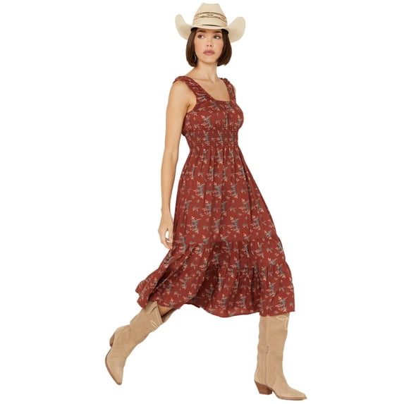 Rock & Roll Denim Women's And Sleeveless Floral Print Midi Dress Chocolate Medium US