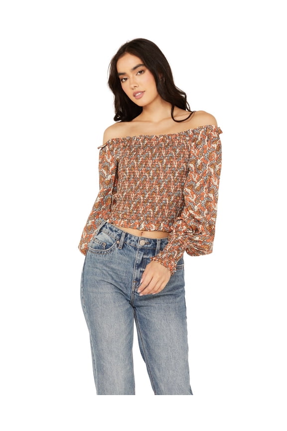 Rock & Roll Denim Women's And Women'S Smocked Off The Shoulder Long Multi Medium  US