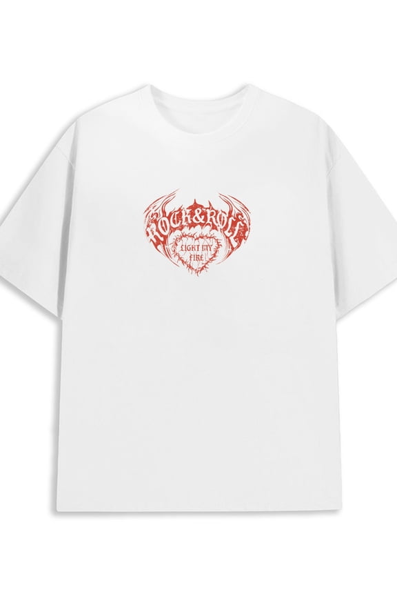Rock & Roll Fire Tee 180G 100% Cotton 180G 100% Cotton for men graphic limited edition elegantly white Casual Unisex Shirt Crewneck tshirts Vintage Unisex Shirt Cotton tshirts Halloween gifts