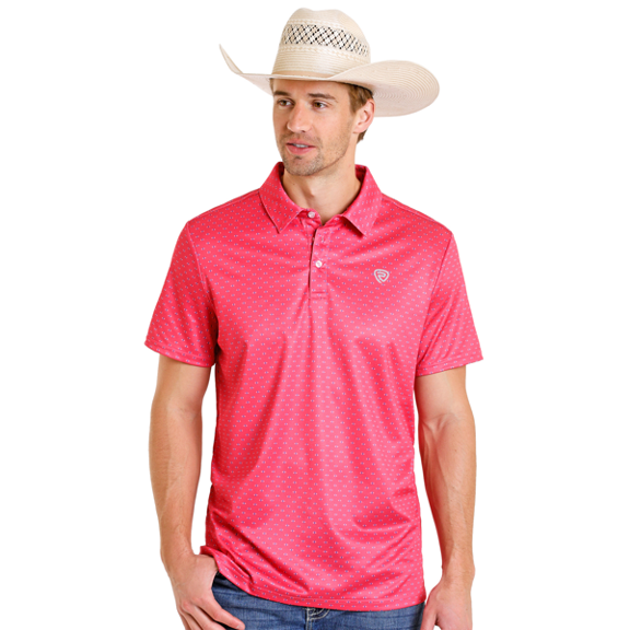 Rock & Roll Geo Allover Print Hot Pink - Mens Polo - Bm51T08330