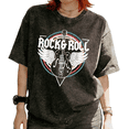 thumbnail image 1 of Rock Roll Graphic Cotton Tees T-shirt Winged Guitar Retro Rainbow Tops Short Sleeve Round Neck Black S-2XL Plus Size, 1 of 5