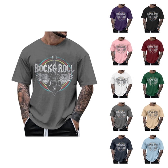 Rock Roll Graphic Tees for Men 2026 Summer Casual Short Sleeve Crewneck Rock Music Lover T Shirts Streetwear