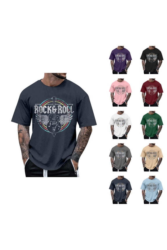 Rock Roll Graphic Tees for Men 2026 Summer Casual Short Sleeve Crewneck Rock Music Lover T Shirts Streetwear