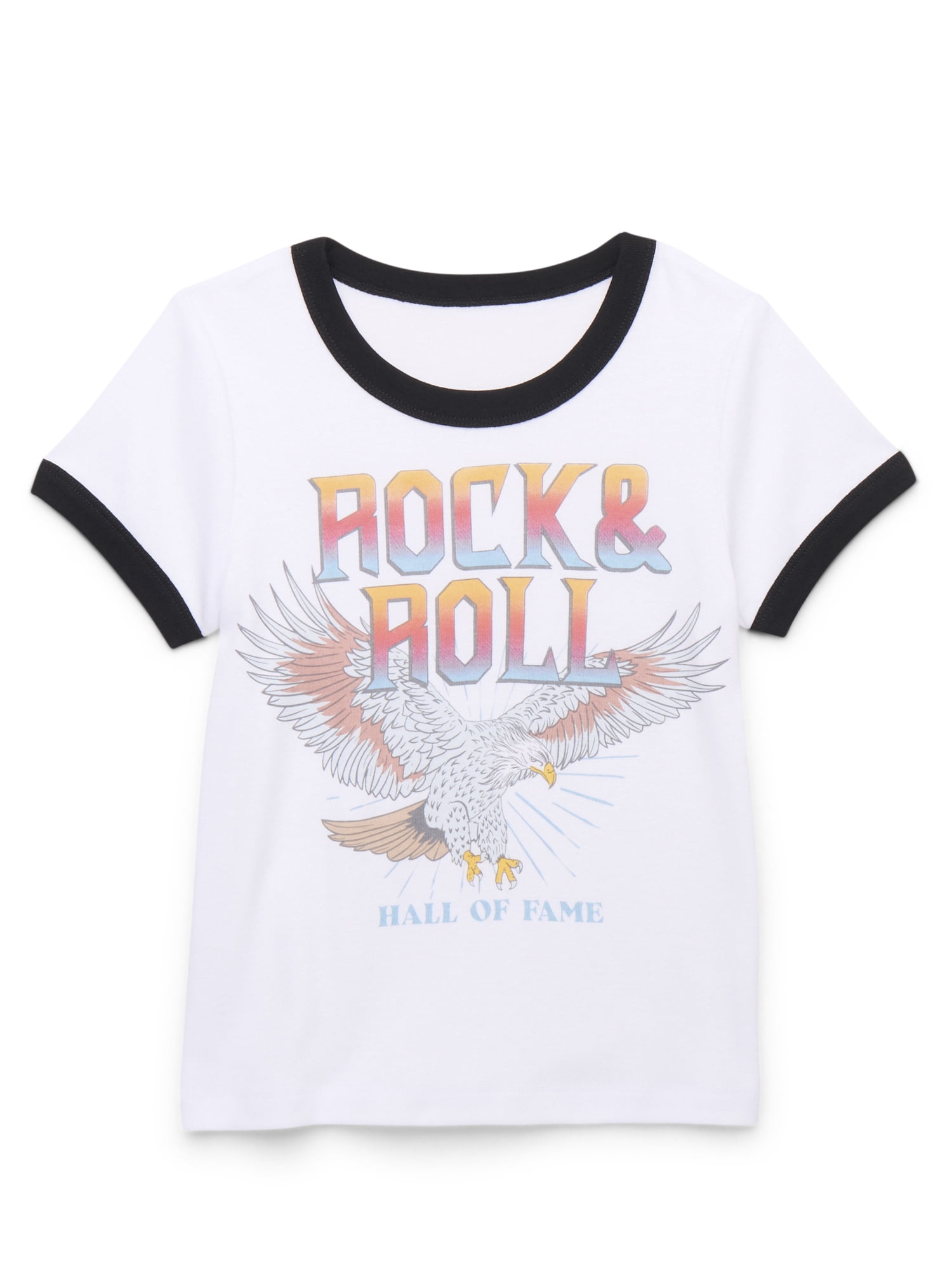 Rock & Roll Hall of Fame Girls Short Sleeve Ringer Graphic Tee, Sizes 4-16