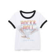 Rock & Roll Hall of Fame Girls Short Sleeve Ringer Graphic Tee, Sizes 4-16