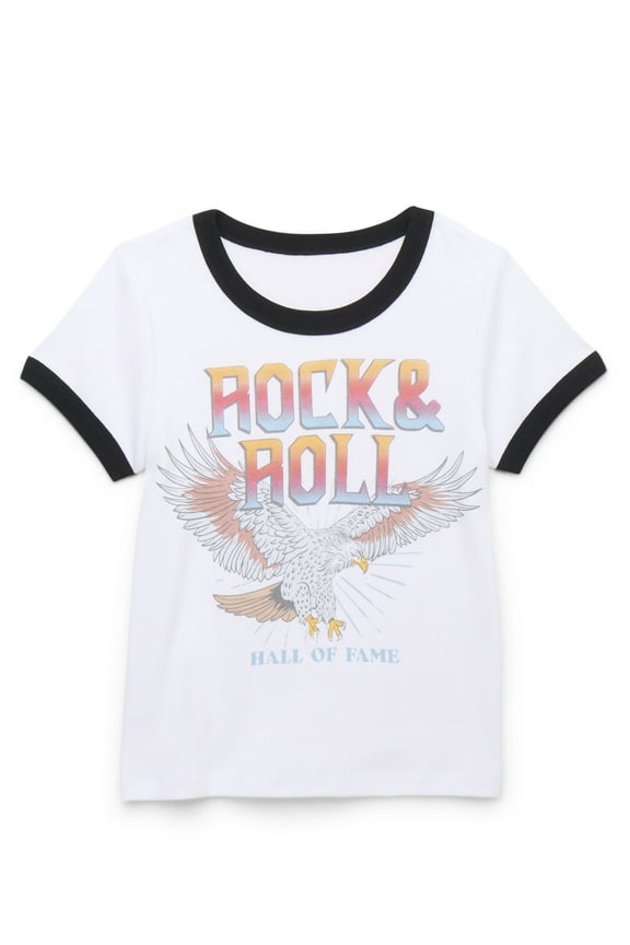 Rock & Roll Hall of Fame Girls Short Sleeve Ringer Graphic Tee, Sizes 4-16