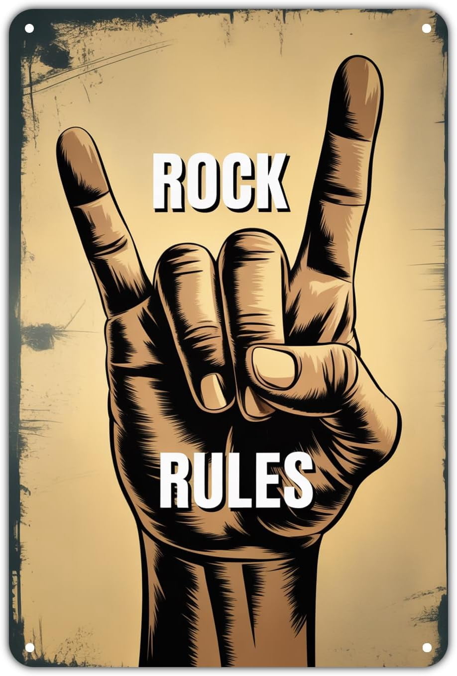 Rockin R Sign Rock and Roll Hand Sign tin sign Vintage Rock Music Metal Sign Print ...
