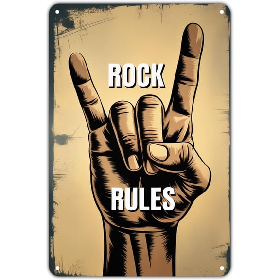 Rock and Roll Hand Sign tin sign Vintage Rock Music Metal Sign Print Aesthetic for Garden Yard Bar Porch Home Bedroom Kitchen Wall Art Decor Gift 8 x 12 inch