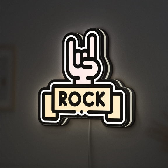 Rock & Roll Horns 3D Novelty Light Box, Iconic Hand Sign Decor for Band Fans, Stage Accent and, Ideal for Guitarists (Height 16 inch, 40cm)