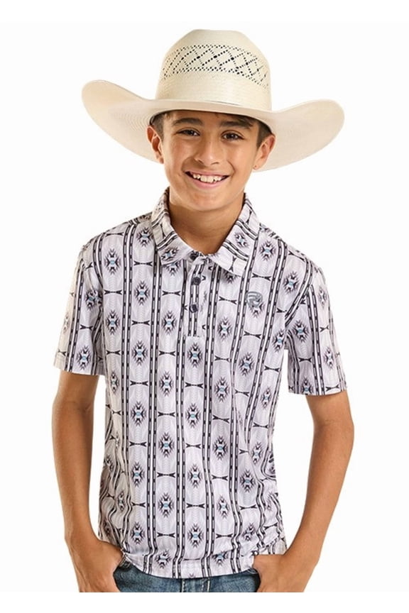 Rock & Roll Light Grey Aztec Print Polo - Kids Boys Polo - Bb51T08724