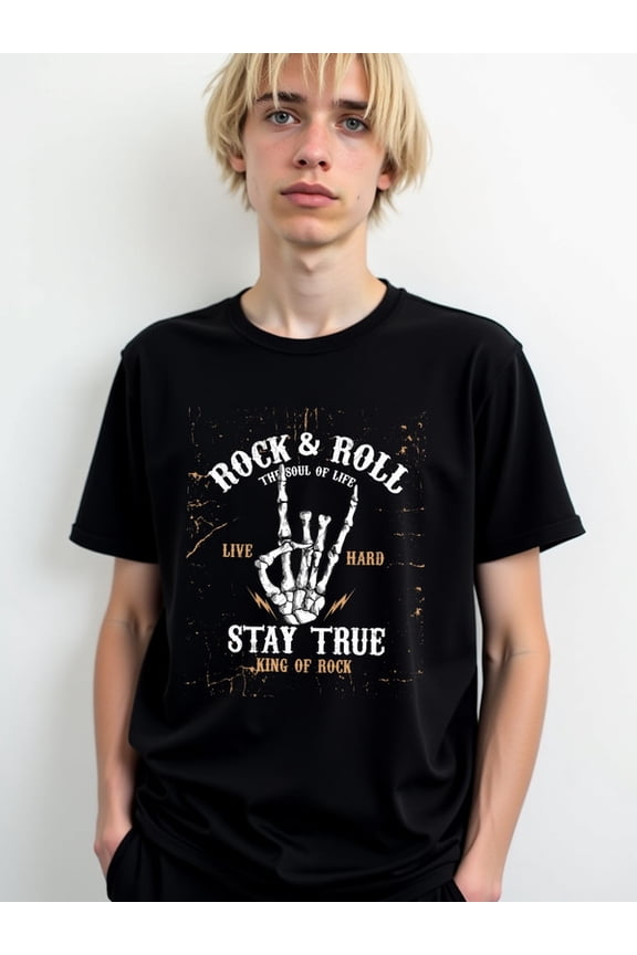 Rock & Roll Live Hard Tee Mens t-shirt black elegant elegantly Breathable fabric, round neck, short sleeves Classic Unisex Shirt Printed tshirts