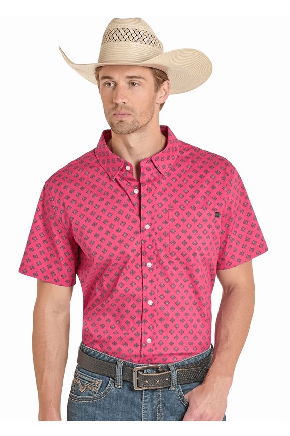 Rock & Roll Mini Aztec Pink Tec Print - Mens Shirt - Bmb3S08405