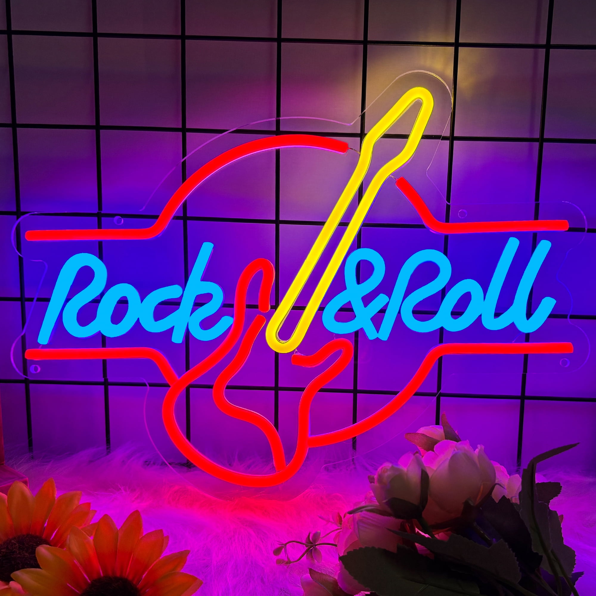 Rock Roll Neon Sign for Wall Decor,Kids USB Powered Rock Roll Led Sign, Reusable Rock Roll Light Up Sign for Boys and Girls, Light Up Sign for Bedroom and Livingroom