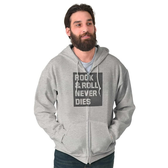 Rock N Roll Never Dies Metal Hardcore Unisex Fleece Graphic Zip Up Hoodie Brisco Brands 2X