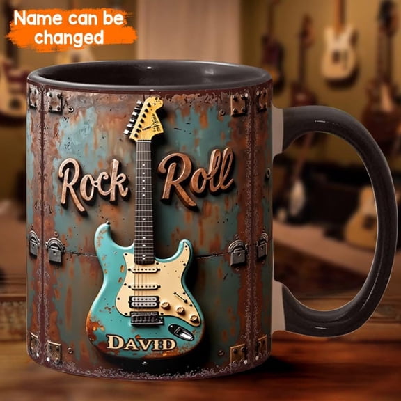 Rock & Roll Personalized Guitar Accent Mug, Guitar Cup, Guitarist Gifts, Guitar Player Gifts, Custom Guitar Coffee Mug, Custom Coffee Mug