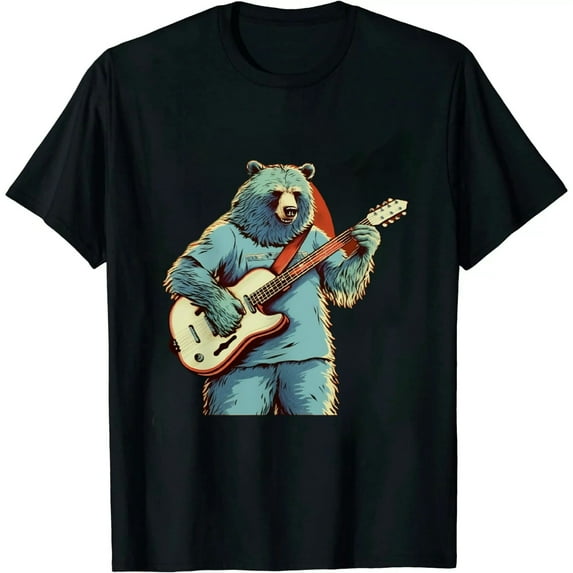 Rock & Roll Roaring Grizzly Bear 80s Electric Guitar T-Shirt