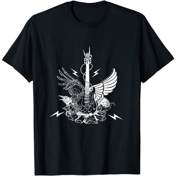 Rock & Roll Skeleton Guitar Wings Music Lover Gift T-Shirt